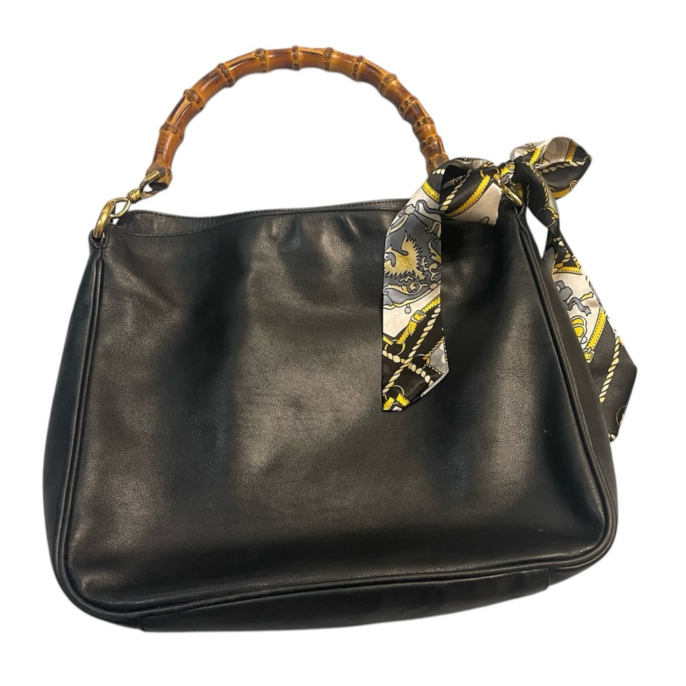 Elegant Black GUCCI Handbag with Bamboo Handle